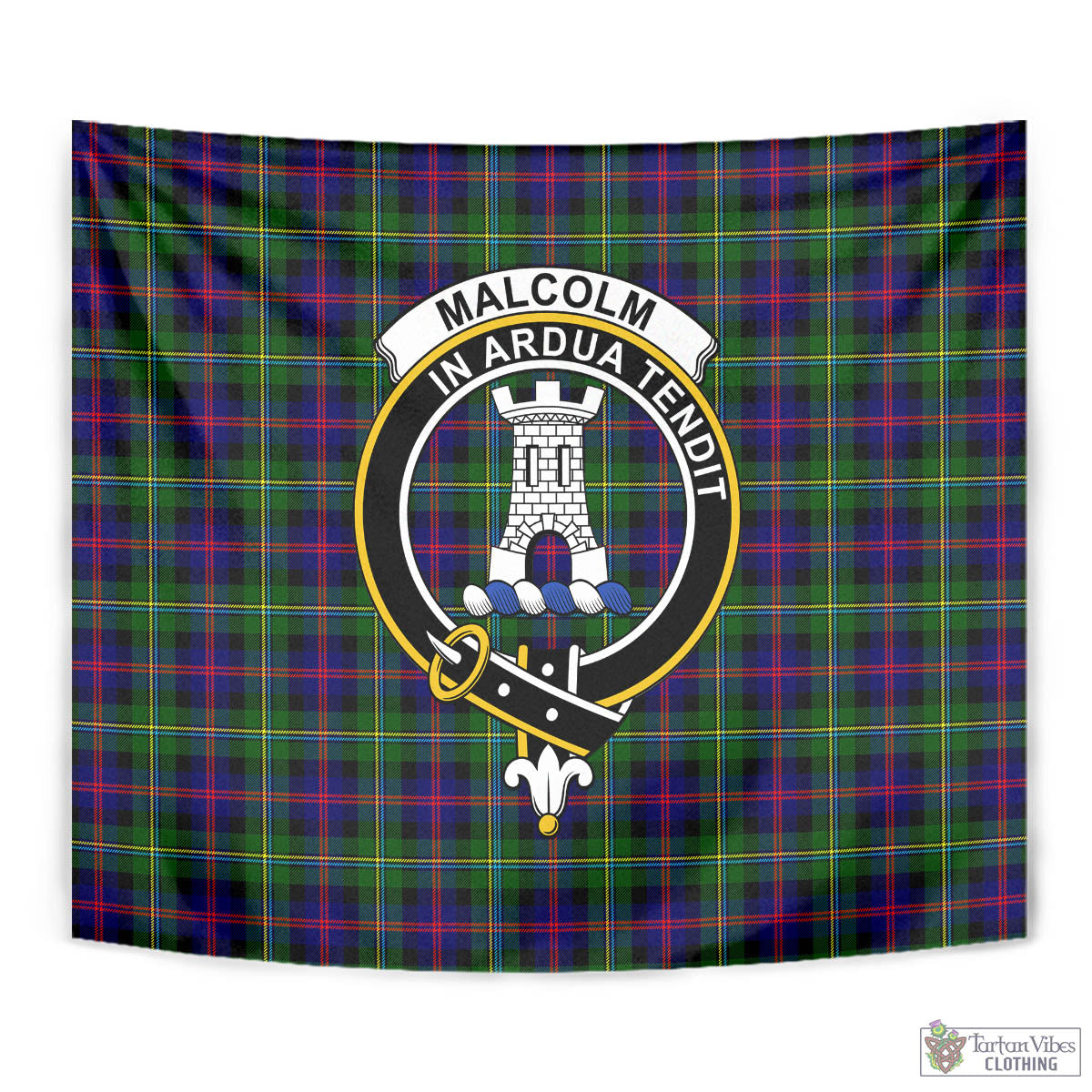 Tartan Vibes Clothing Malcolm Tartan Tapestry Wall Hanging and Home Decor for Room with Family Crest