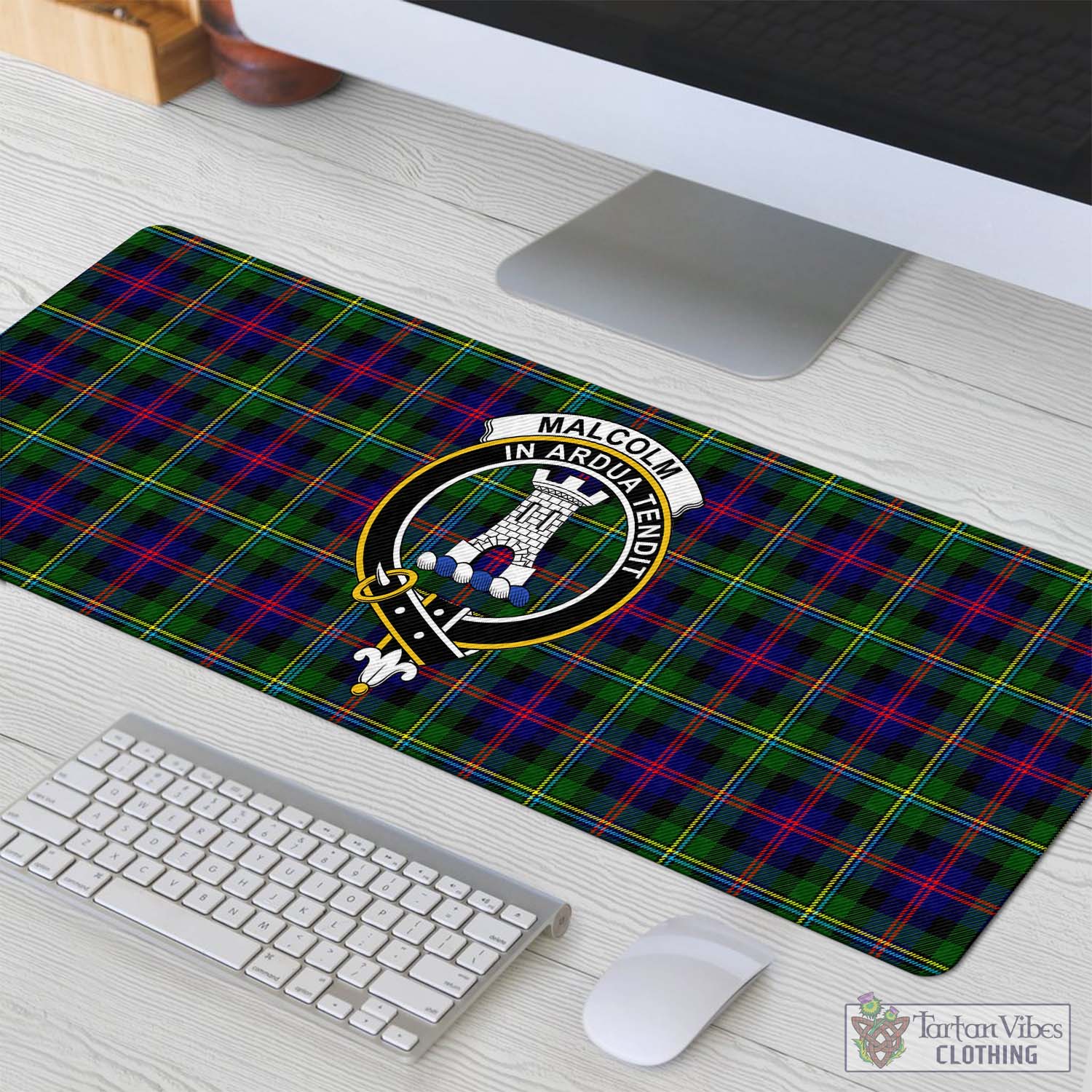 Tartan Vibes Clothing Malcolm Tartan Mouse Pad with Family Crest