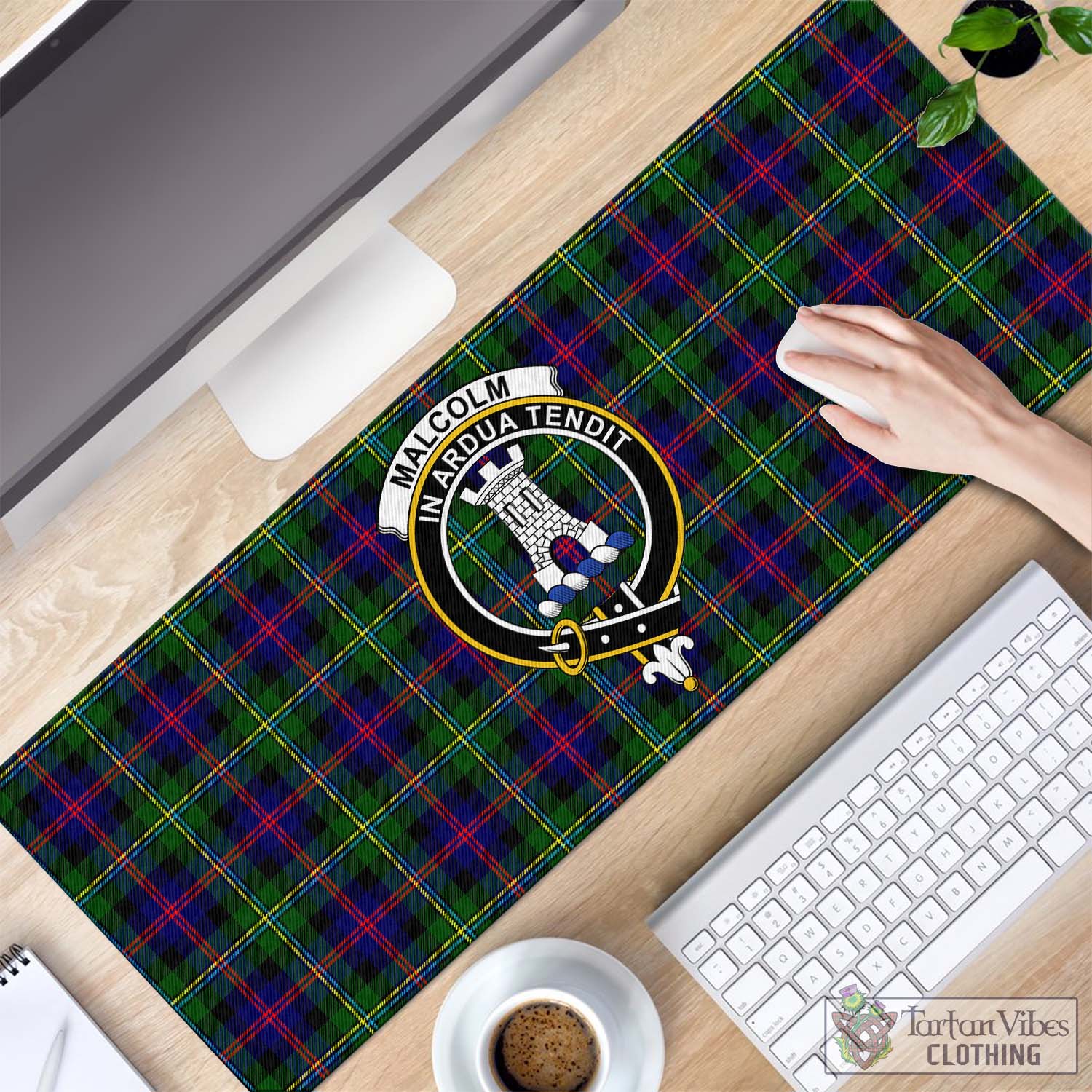 Tartan Vibes Clothing Malcolm Tartan Mouse Pad with Family Crest