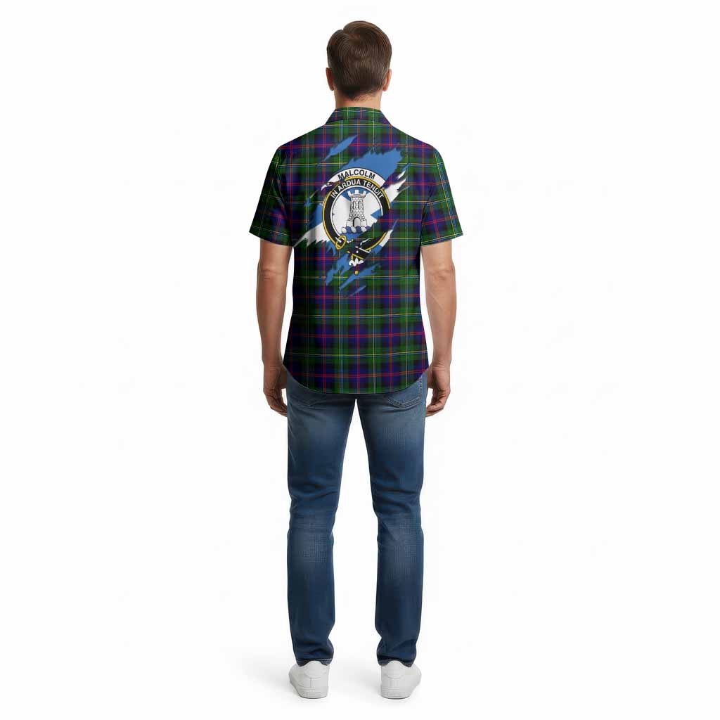 Malcolm Clan Crest In Me Tartan Cotton Hawaiian Shirt Scotland Flag Style
