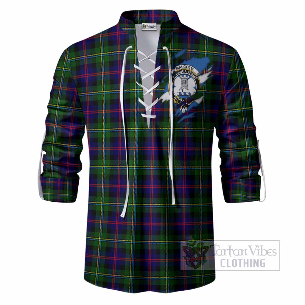 Malcolm Clan Crest In Me Tartan Ghillie Shirt Scotland Flag Style