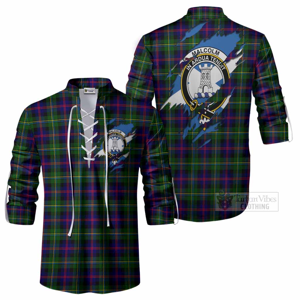 Malcolm Clan Crest In Me Tartan Ghillie Shirt Scotland Flag Style