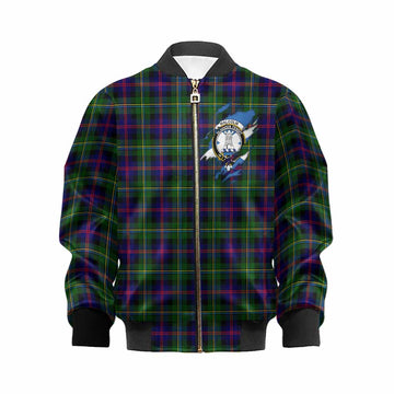 Malcolm Clan Crest In Me Tartan Kid Bomber Jacket Scotland Flag Style