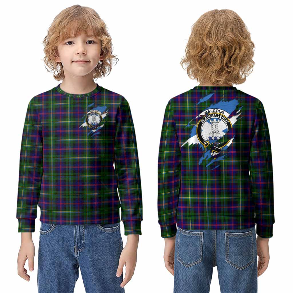 Malcolm Clan Crest In Me Tartan Kid Knitted Sweatshirt Scotland Flag Style