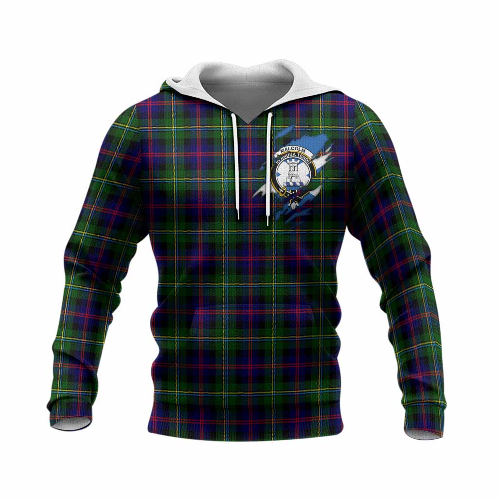 Malcolm Clan Crest In Me Tartan Knitted Hoodie Scotland Flag Style