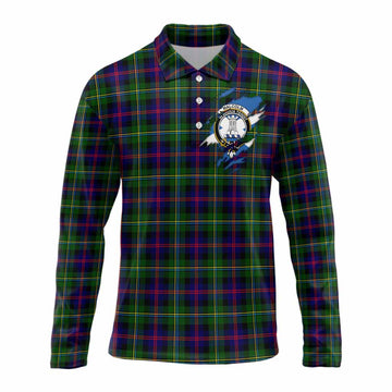 Malcolm Clan Crest In Me Tartan Long Sleeve Polo Shirt Scotland Flag Style