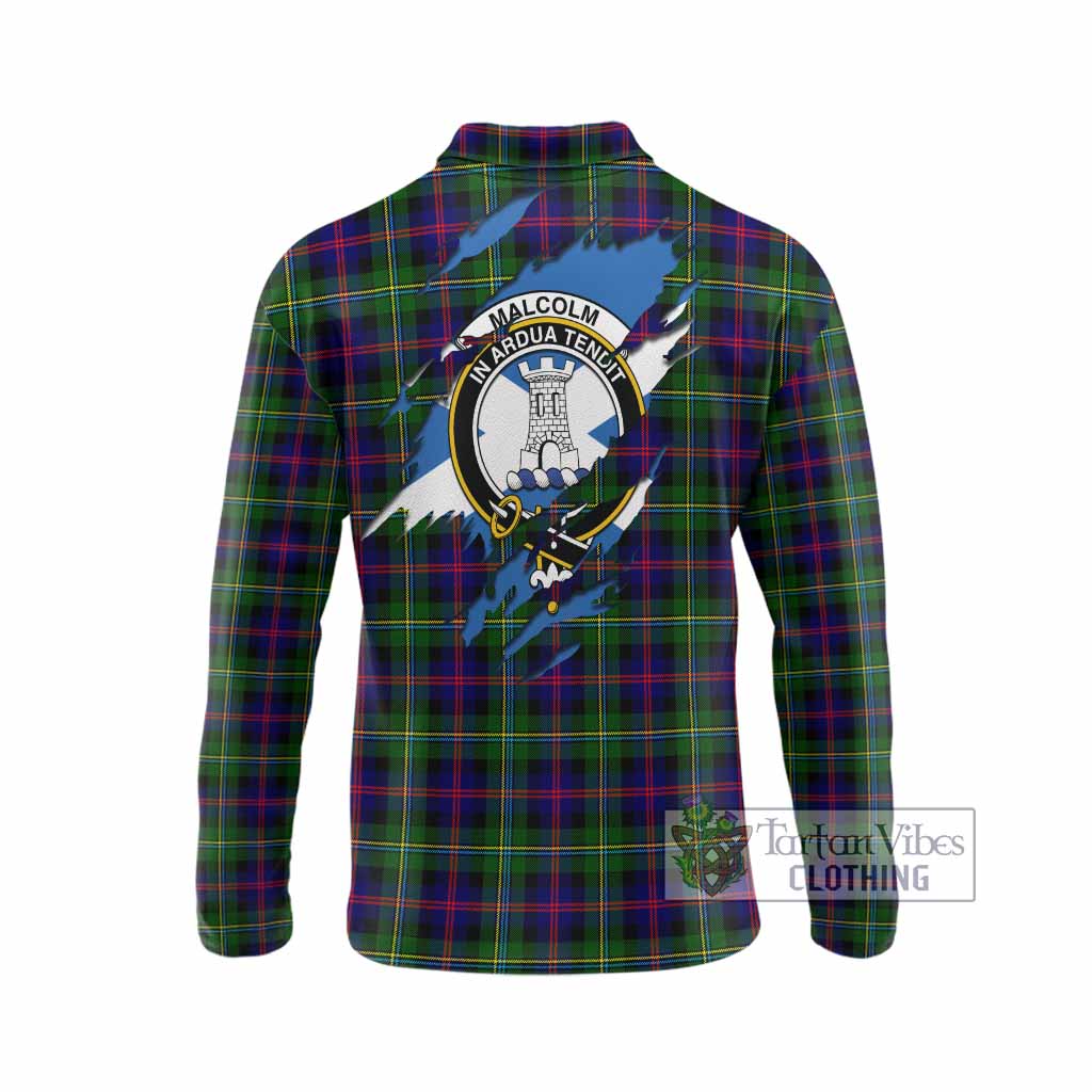 Malcolm Clan Crest In Me Tartan Long Sleeve Polo Shirt Scotland Flag Style