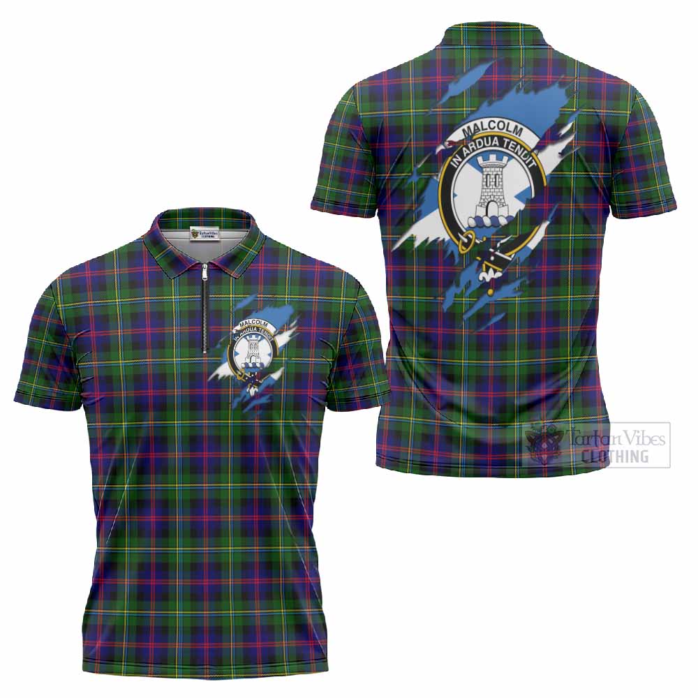 Malcolm Clan Crest In Me Tartan Zipper Polo Shirt Scotland Flag Style