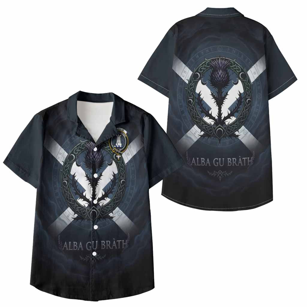 Malcolm Clan Crest Kid Hawaiian Shirt with Celtic Knot Thistle and Saltire