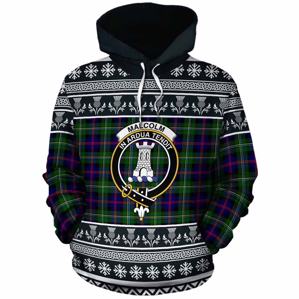 Malcolm Clan Tartan Christmas Cotton Hoodie with Family Crest - Tartan Vibes Clothing