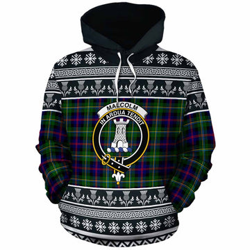 Malcolm Clan Tartan Christmas Cotton Hoodie with Family Crest