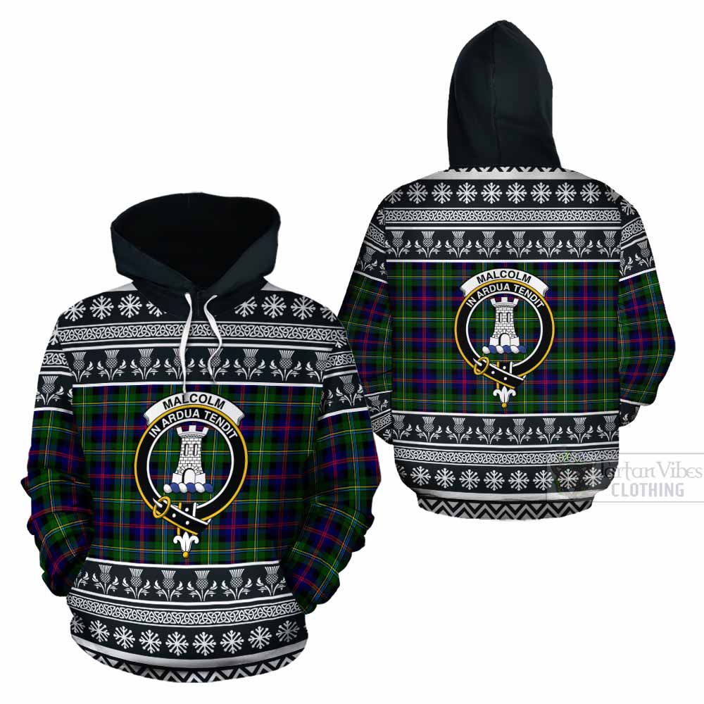 Malcolm Clan Tartan Christmas Cotton Hoodie with Family Crest - Tartan Vibes Clothing