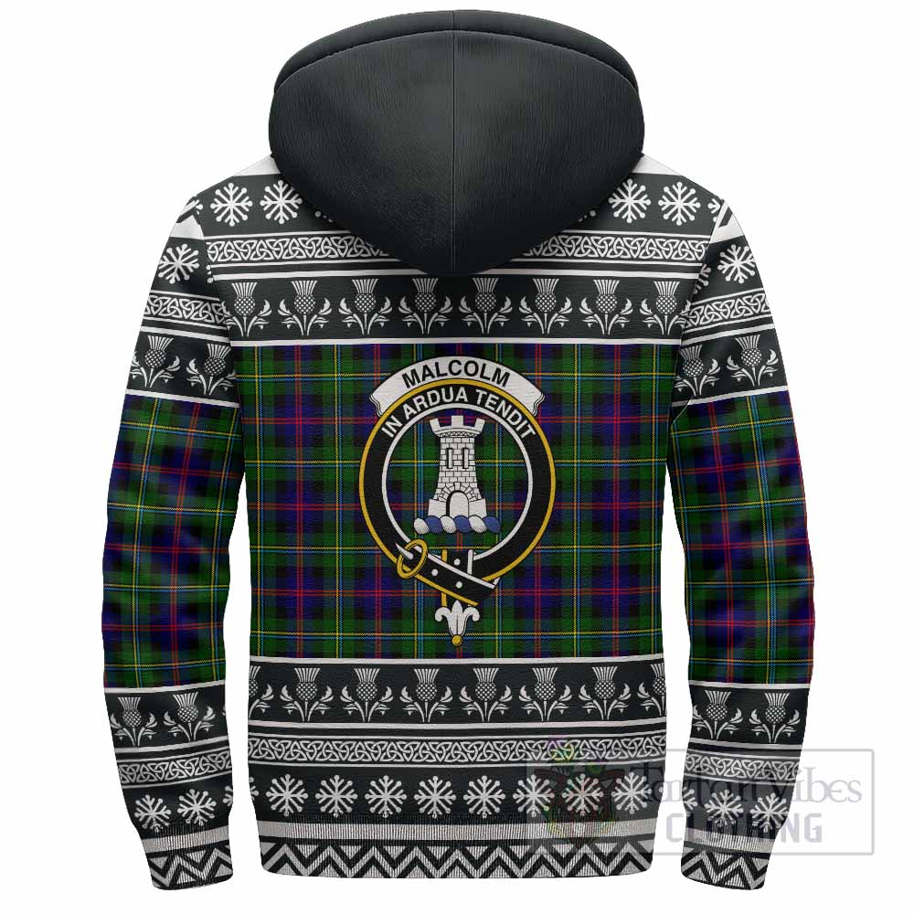 Malcolm Clan Tartan Christmas Fleece Hoodie with Family Crest - Tartan Vibes Clothing