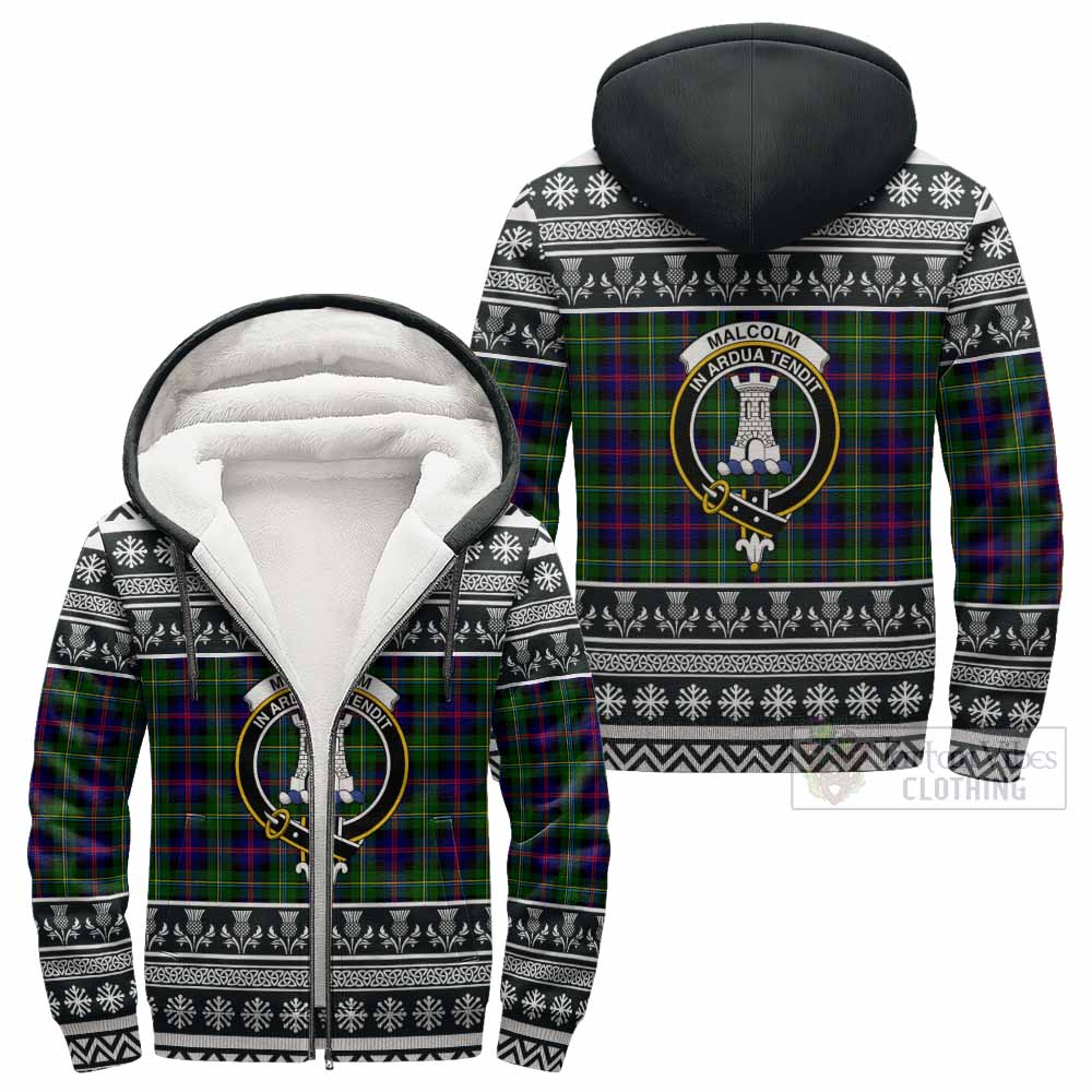 Malcolm Clan Tartan Christmas Fleece Hoodie with Family Crest - Tartan Vibes Clothing