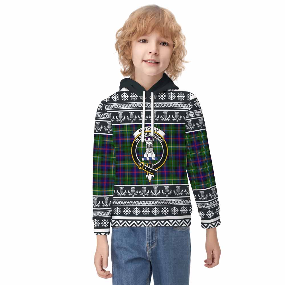 Malcolm Clan Tartan Christmas Kid Hoodie with Family Crest - Tartan Vibes Clothing