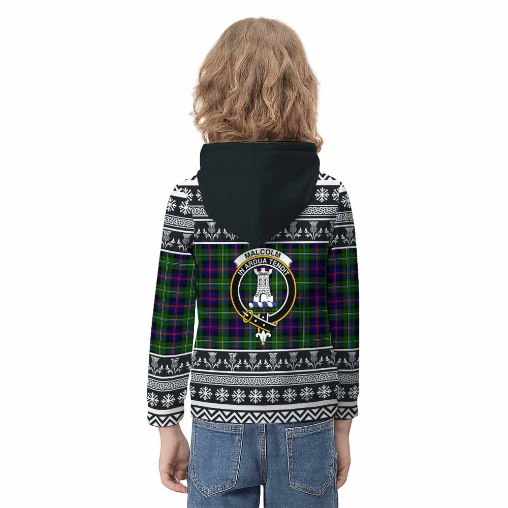 Malcolm Clan Tartan Christmas Kid Hoodie with Family Crest - Tartan Vibes Clothing