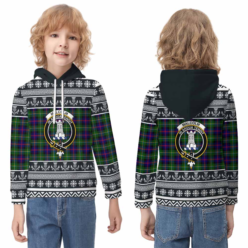 Malcolm Clan Tartan Christmas Kid Hoodie with Family Crest - Tartan Vibes Clothing