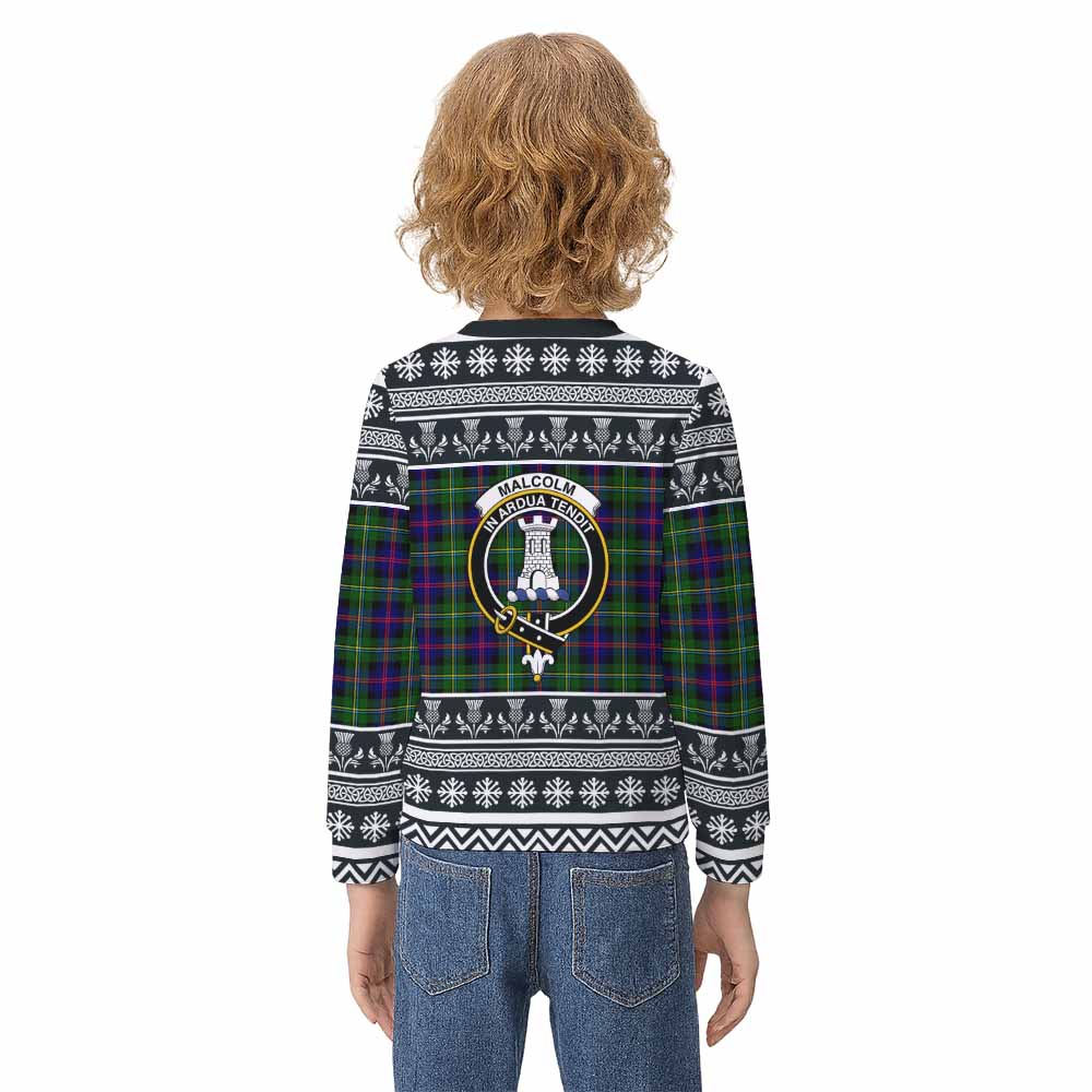 Malcolm Clan Tartan Christmas Kid Ugly Sweatshirt with Family Crest - Tartan Vibes Clothing