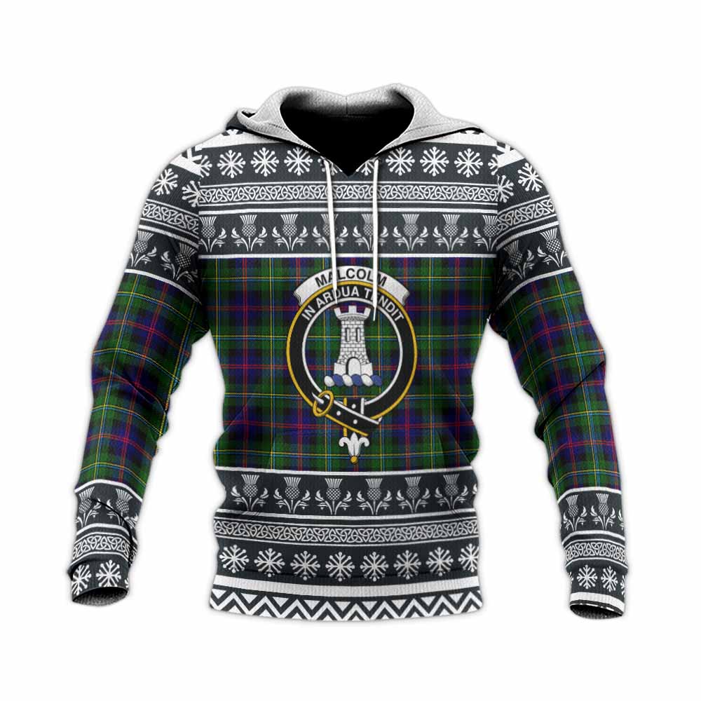 Malcolm Clan Tartan Christmas Knitted Hoodie with Family Crest - Tartan Vibes Clothing