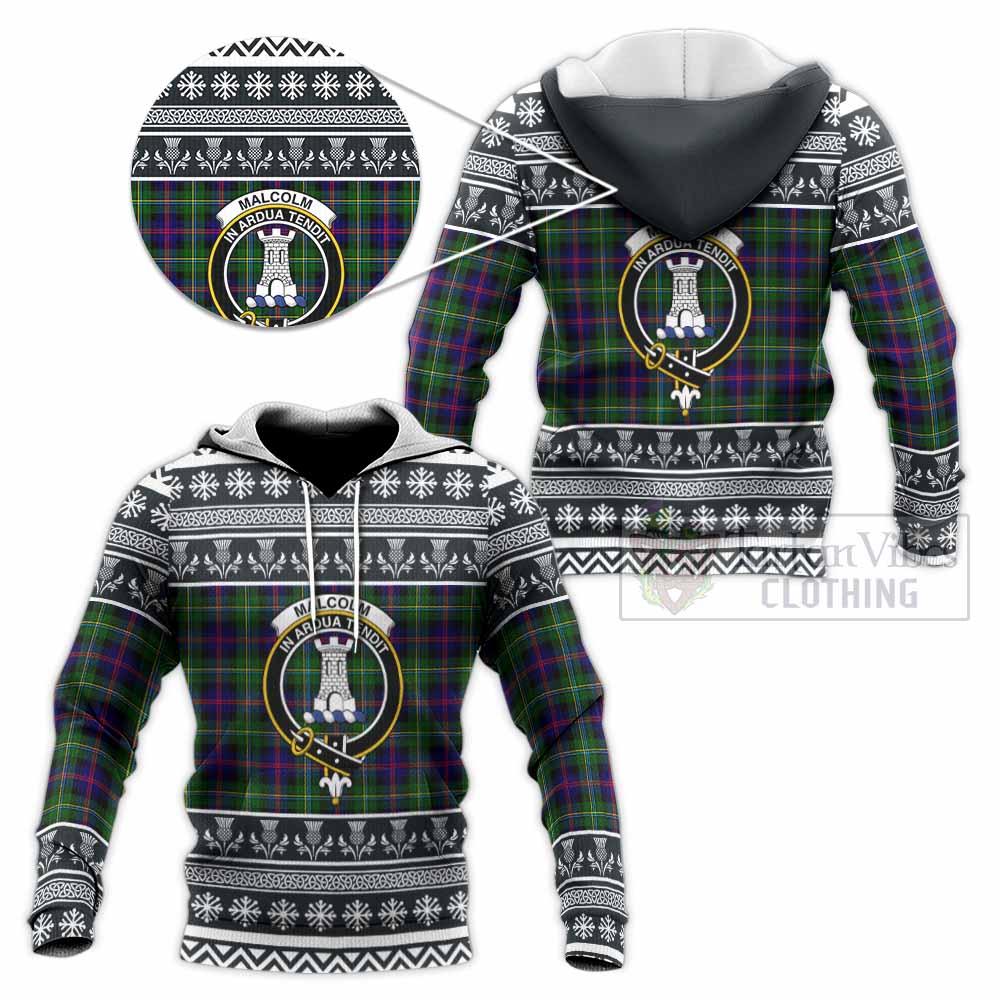 Malcolm Clan Tartan Christmas Knitted Hoodie with Family Crest - Tartan Vibes Clothing
