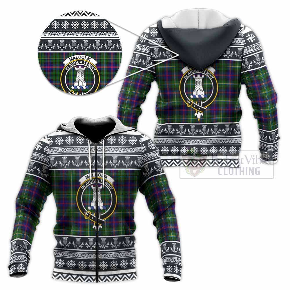 Malcolm Clan Tartan Christmas Knitted Hoodie with Family Crest - Tartan Vibes Clothing