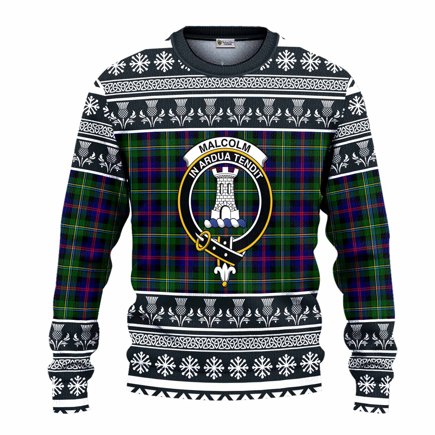 Malcolm Clan Tartan Christmas Ugly Sweater with Family Crest - Tartan Vibes Clothing