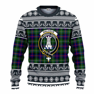 Malcolm Clan Tartan Christmas Ugly Sweater with Family Crest
