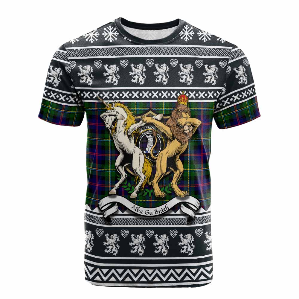 Malcolm Clan Tartan Crest Christmas Cotton T-shirt Coat of Arms Funny Style - Tartan Vibes Clothing