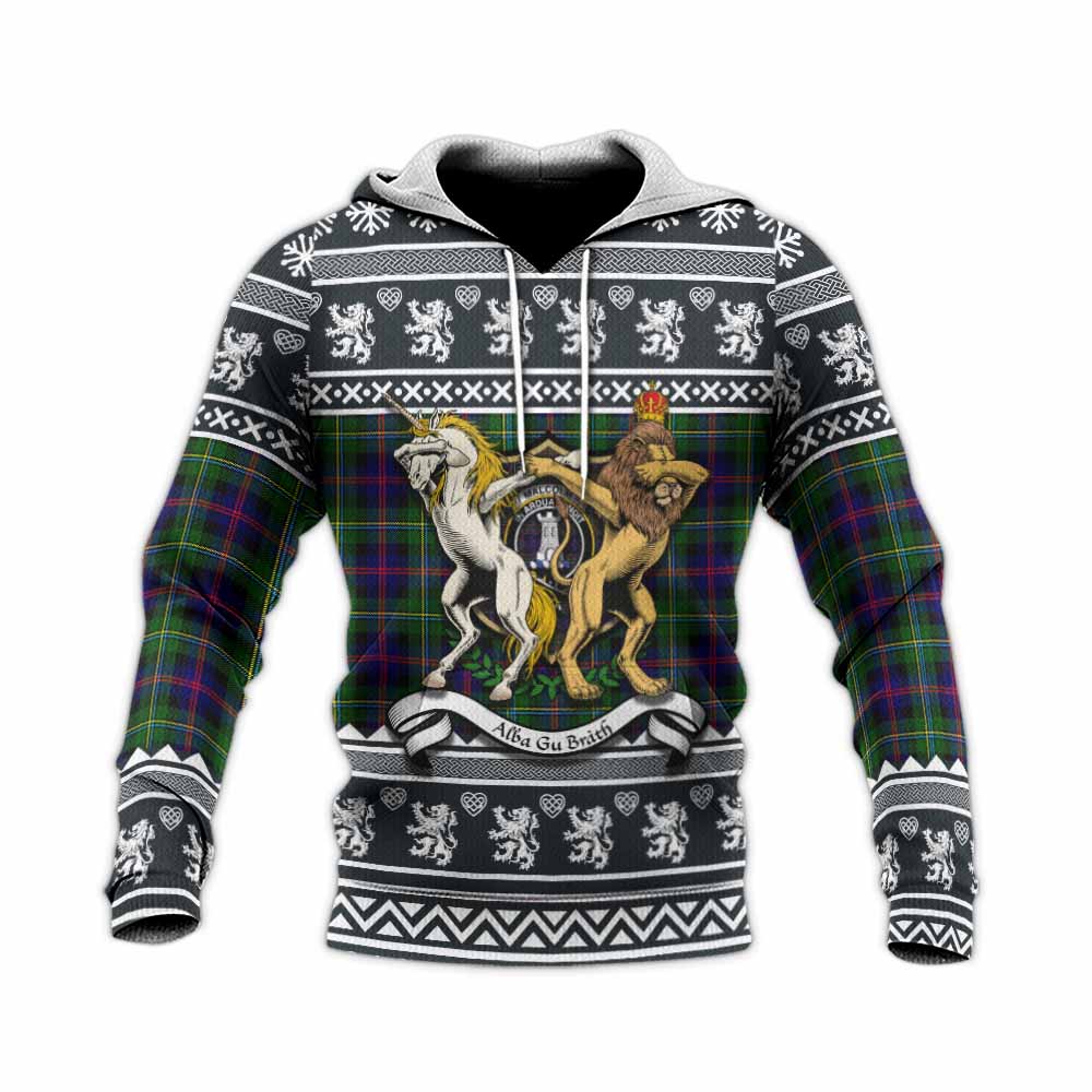 Malcolm Clan Tartan Crest Christmas Knitted Hoodie Coat of Arms Funny Style - Tartan Vibes Clothing