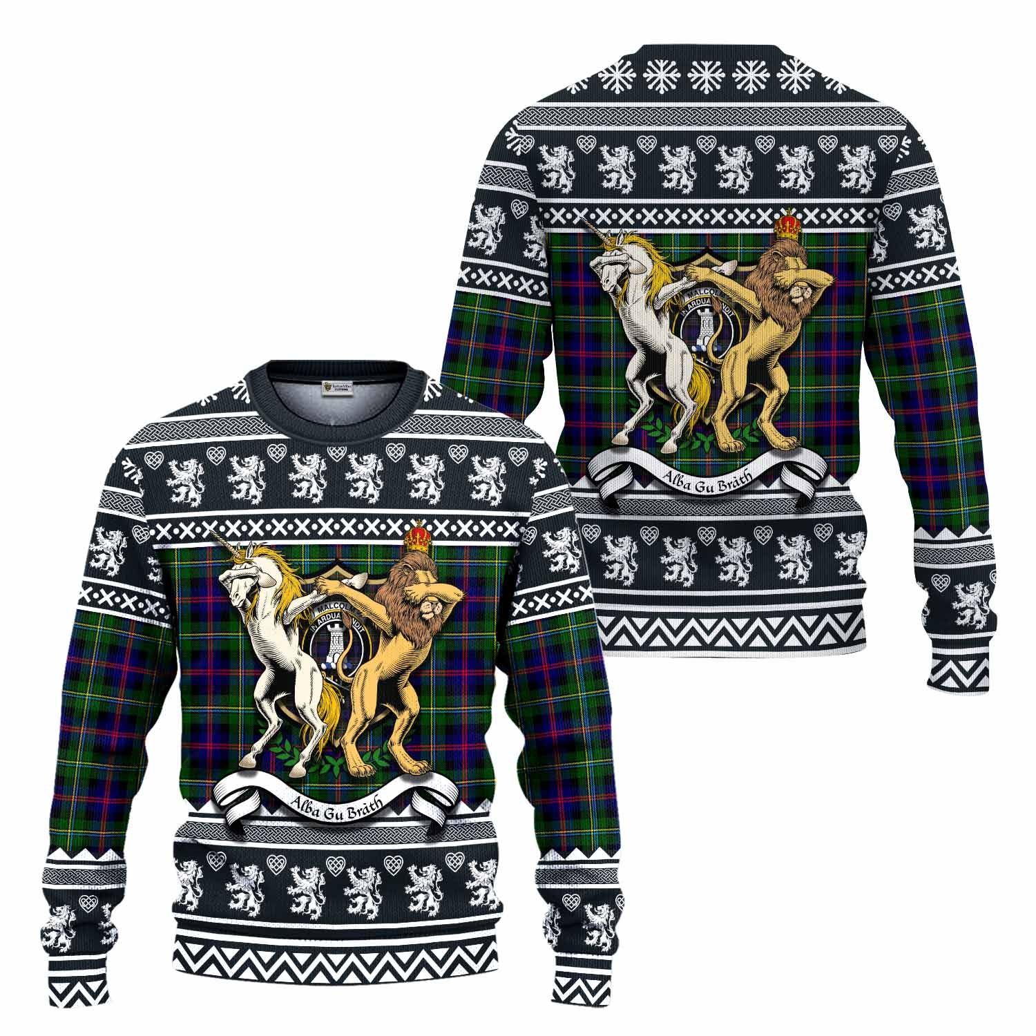 Malcolm Clan Tartan Crest Christmas Ugly Sweater Coat of Arms Funny Style - Tartan Vibes Clothing