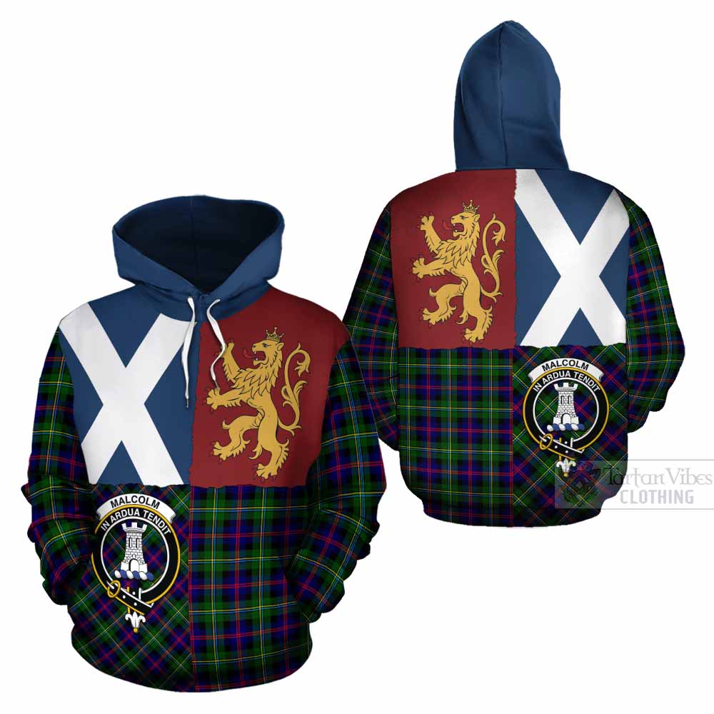 Malcolm Crest Tartan Cotton Hoodie with Lion Rampant Saltire Style - Tartan Vibes Clothing