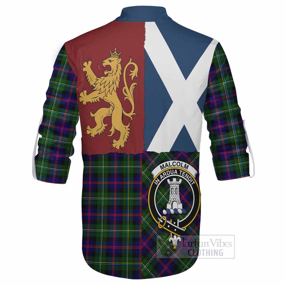 Malcolm Crest Tartan Ghillie Shirt with Lion Rampant Saltire Style - Tartan Vibes Clothing