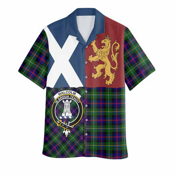 Malcolm Crest Tartan Hawaiian Shirt with Lion Rampant Saltire Style