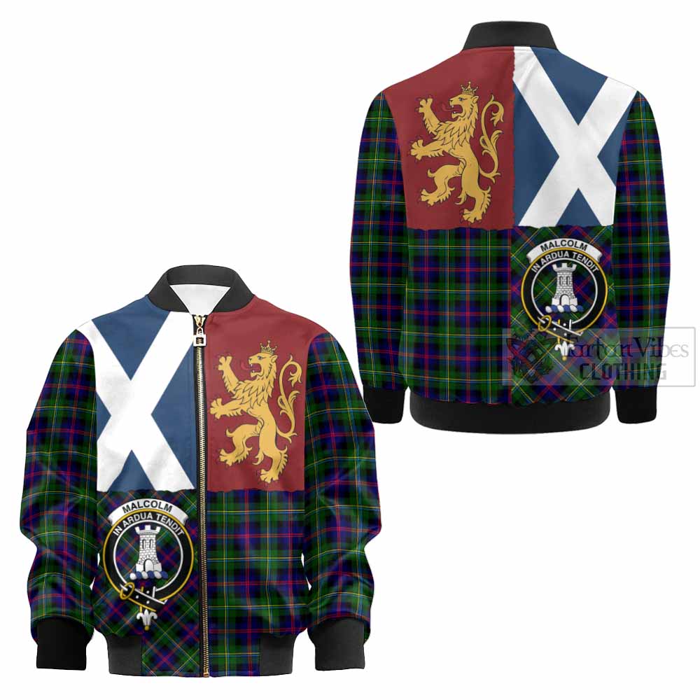 Malcolm Crest Tartan Kid Bomber Jacket with Lion Rampant Saltire Style - Tartan Vibes Clothing