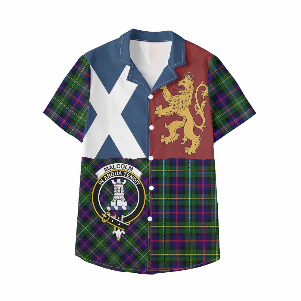 Malcolm Crest Tartan Kid Hawaiian Shirt with Lion Rampant Saltire Style - Tartan Vibes Clothing