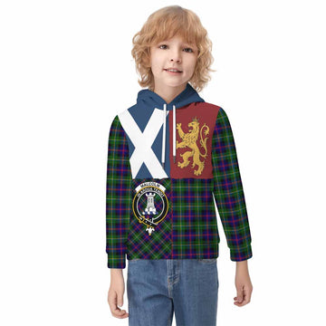 Malcolm Crest Tartan Kid Hoodie with Lion Rampant Saltire Style