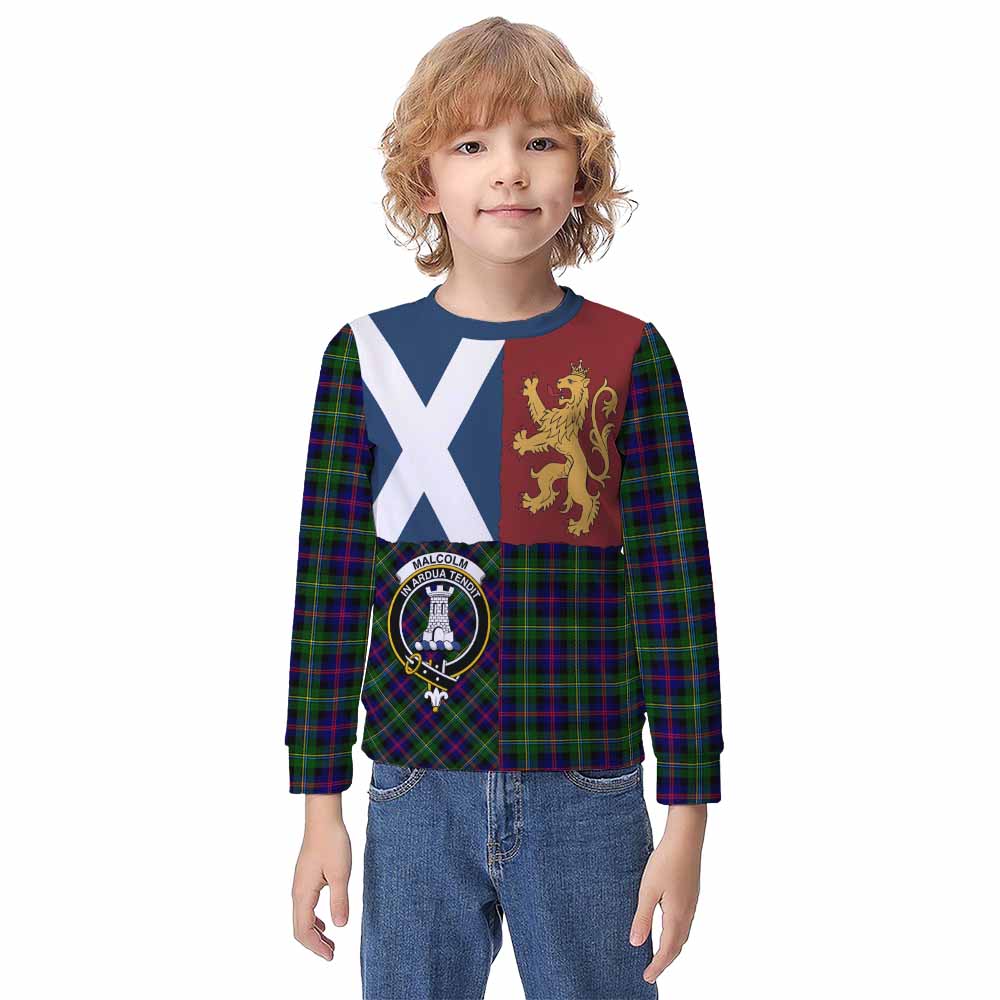 Malcolm Crest Tartan Kid Knitted Sweatshirt with Lion Rampant Saltire Style - Tartan Vibes Clothing