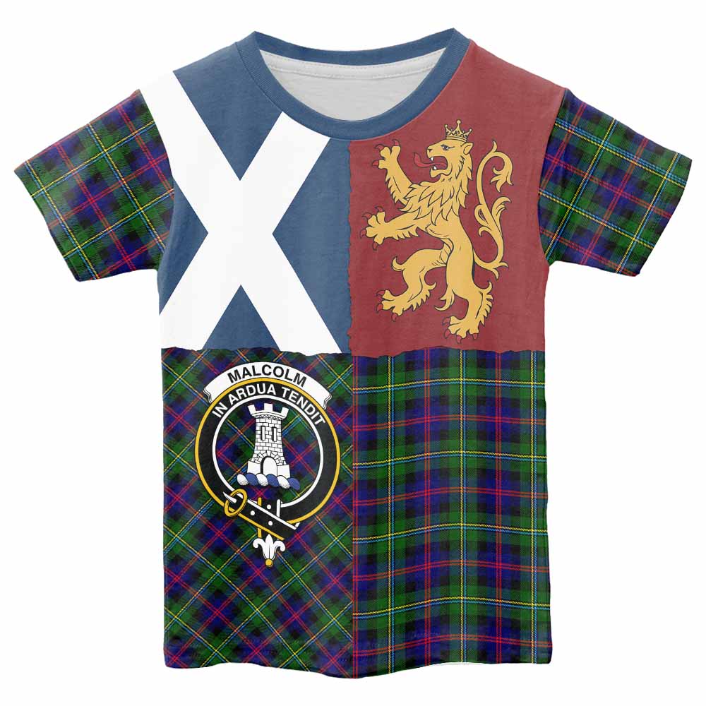 Malcolm Crest Tartan Kid T-shirt with Lion Rampant Saltire Style - Tartan Vibes Clothing