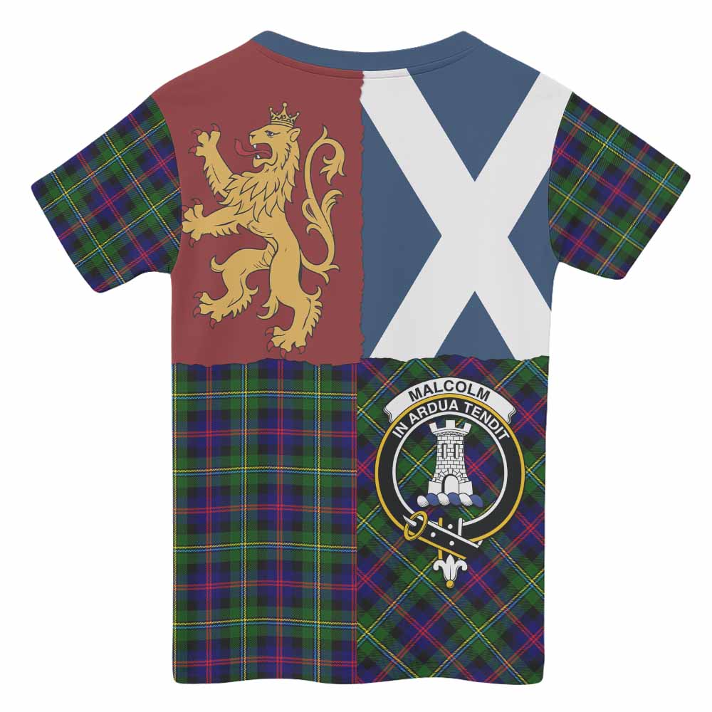 Malcolm Crest Tartan Kid T-shirt with Lion Rampant Saltire Style - Tartan Vibes Clothing