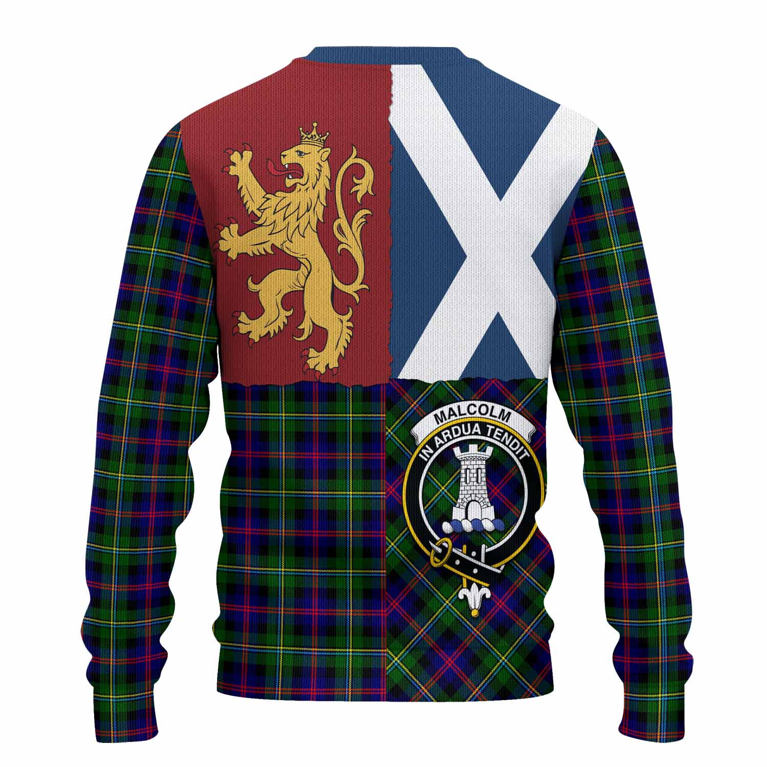 Malcolm Crest Tartan Knitted Sweater with Lion Rampant Saltire Style
