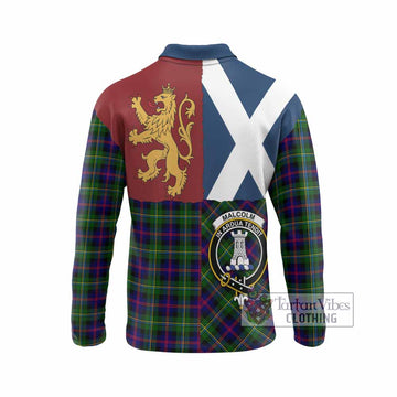 Malcolm Crest Tartan Long Sleeve Polo Shirt with Lion Rampant Saltire Style