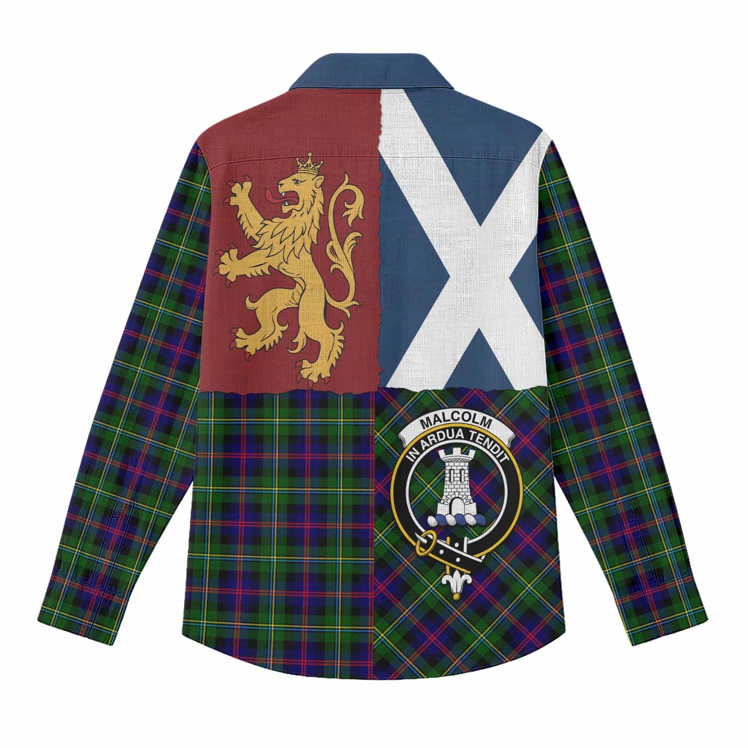 Malcolm Crest Tartan Women Casual Shirt with Lion Rampant Saltire Style
