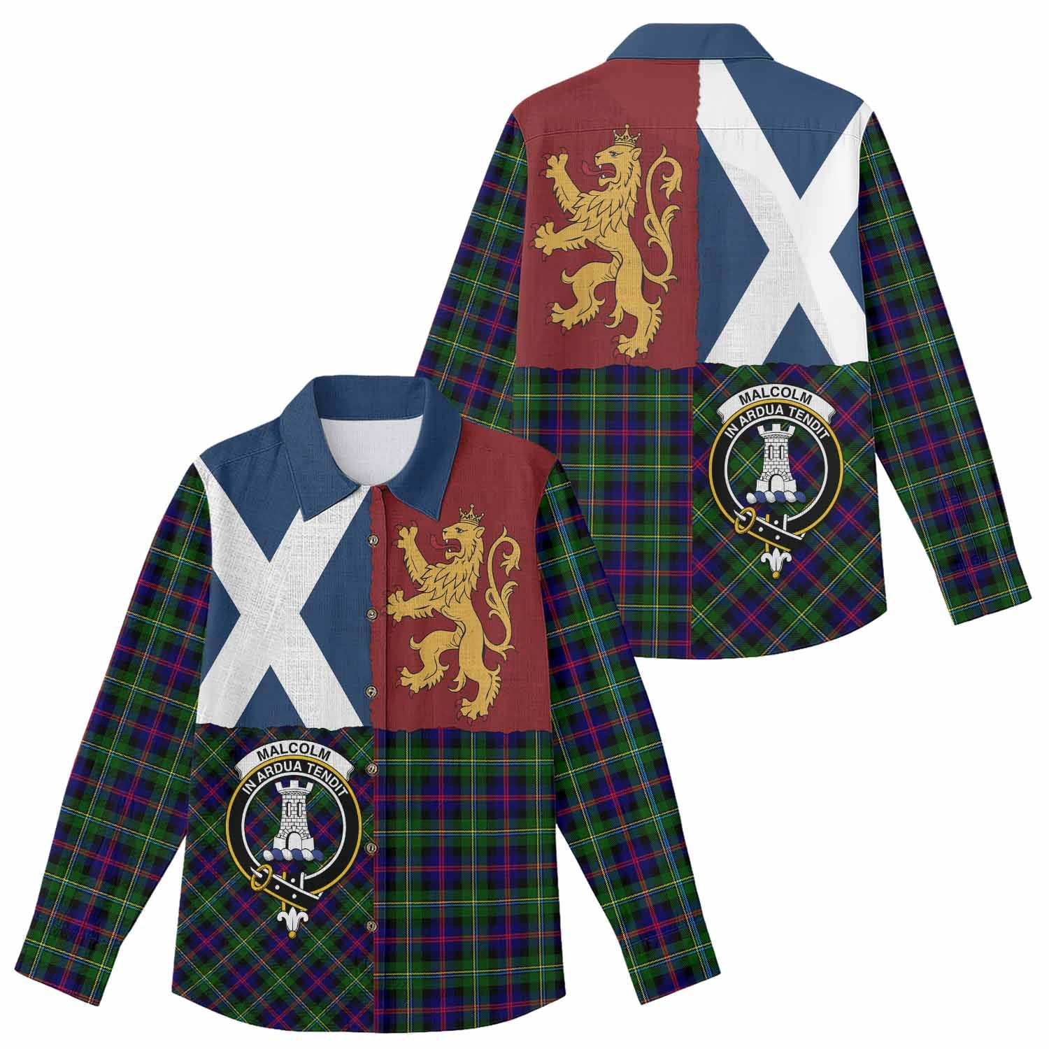 Malcolm Crest Tartan Women Casual Shirt with Lion Rampant Saltire Style