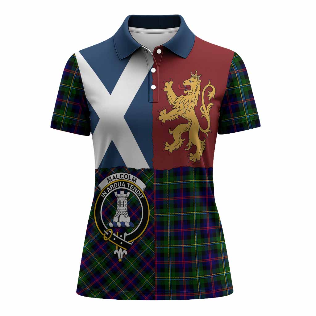 Malcolm Crest Tartan Women Polo Shirt with Lion Rampant Saltire Style