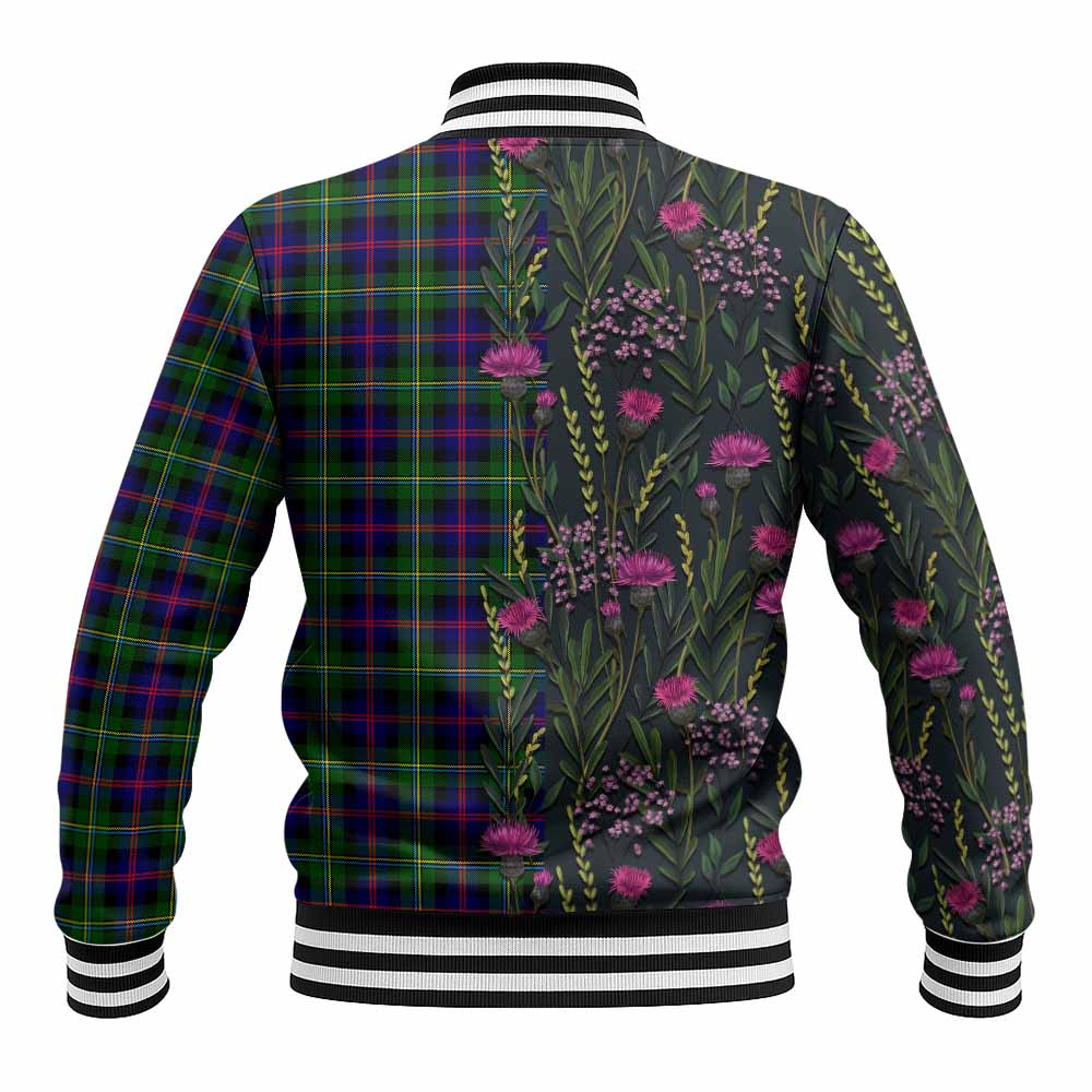 Malcolm Family Crest Tartan Baseball Jacket Scottish Thistle Flower Pattern Half Style - Tartan Vibes Clothing