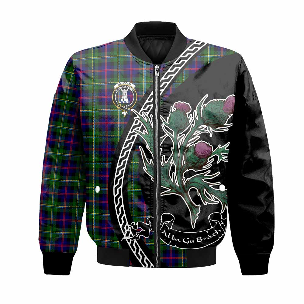 Malcolm Family Crest Tartan Bomber Jacket Alba Thistle Inspired - Tartan Vibes Clothing