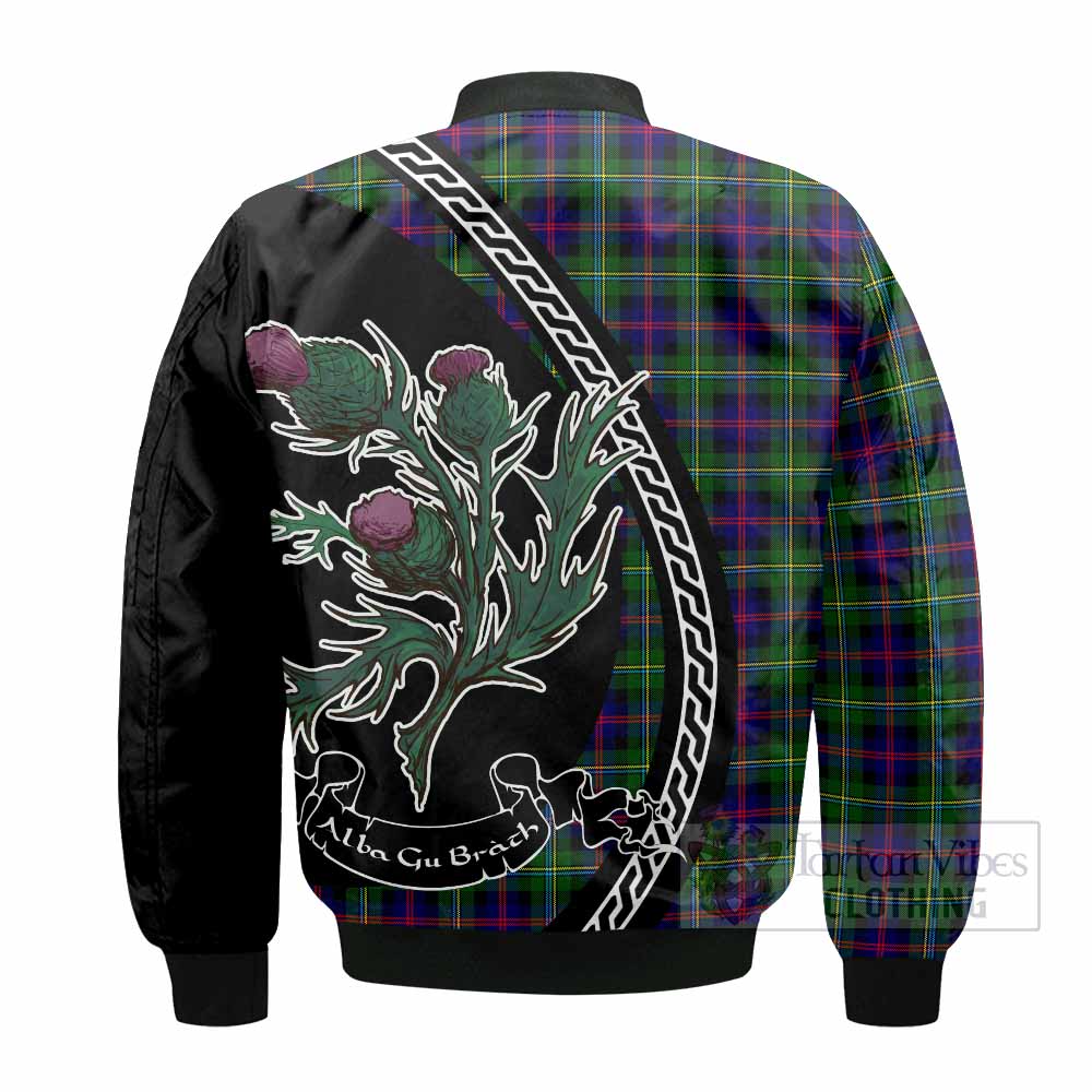 Malcolm Family Crest Tartan Bomber Jacket Alba Thistle Inspired - Tartan Vibes Clothing