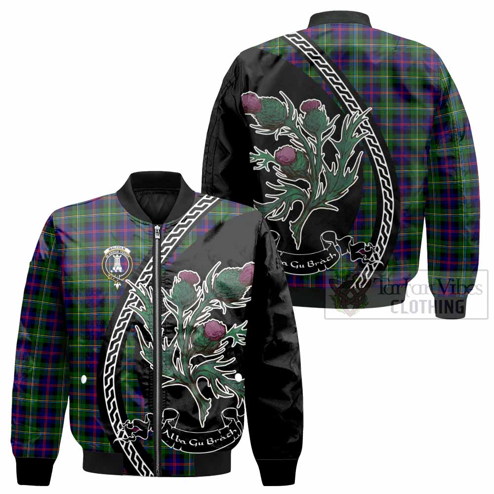 Malcolm Family Crest Tartan Bomber Jacket Alba Thistle Inspired - Tartan Vibes Clothing