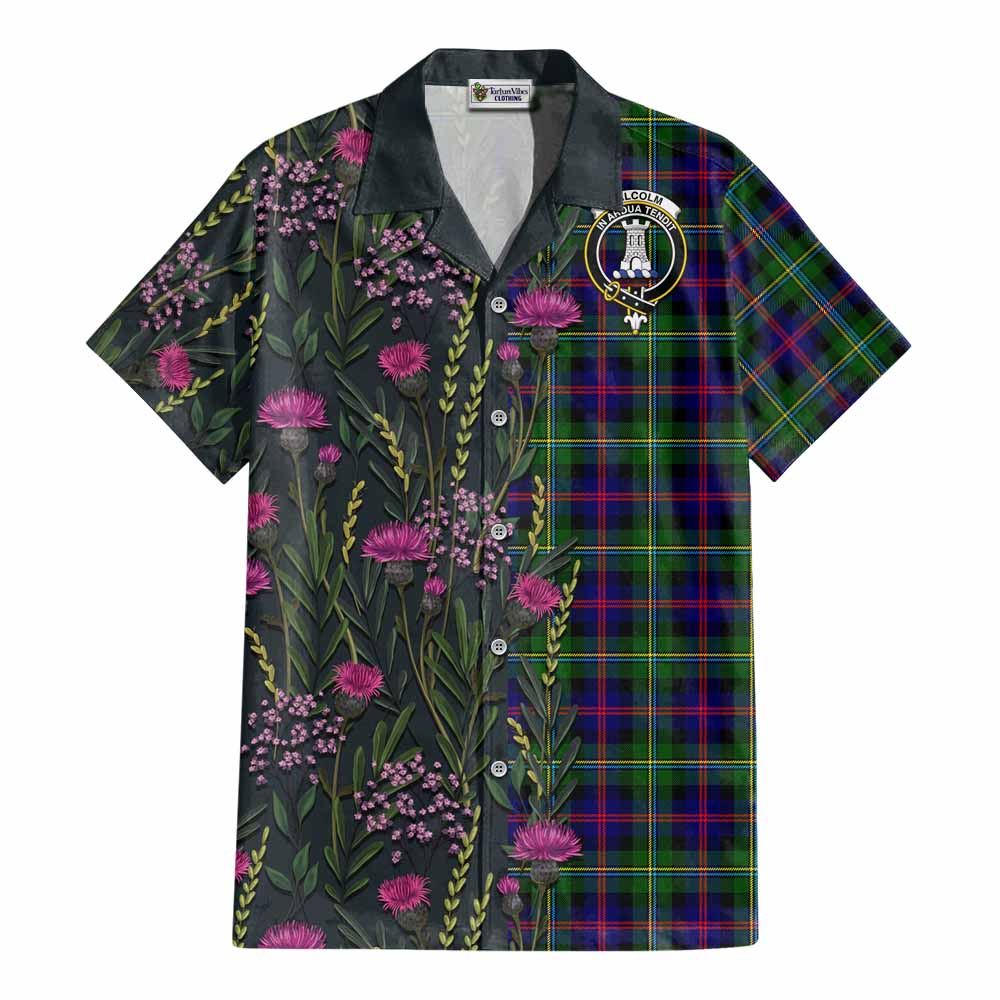 Malcolm Family Crest Tartan Cotton Hawaiian Shirt Scottish Thistle Flower Pattern Half Style - Tartan Vibes Clothing