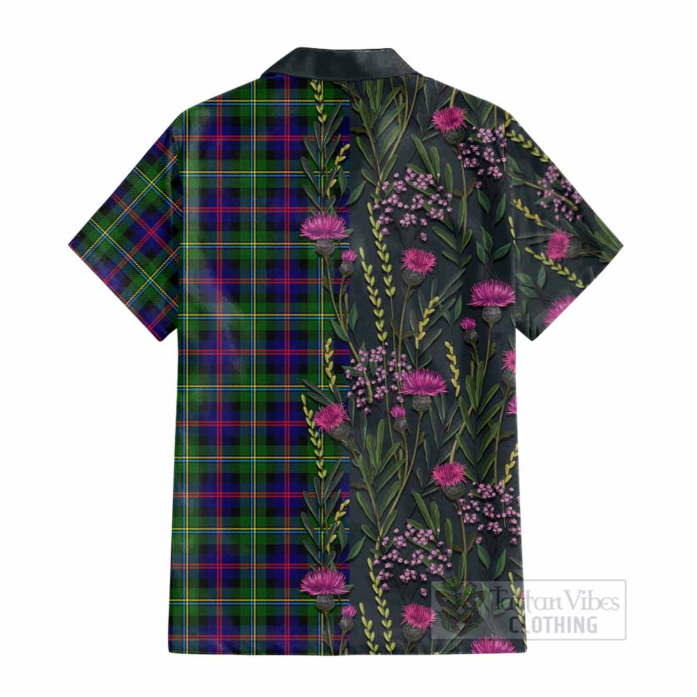 Malcolm Family Crest Tartan Cotton Hawaiian Shirt Scottish Thistle Flower Pattern Half Style - Tartan Vibes Clothing